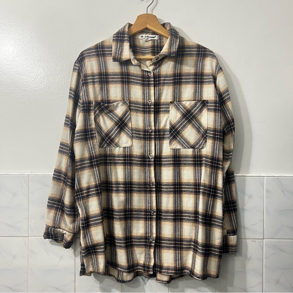 Charlotte Russe Tartan Plaid Button Up Flannel Shirt Women’s M Oversized Grunge